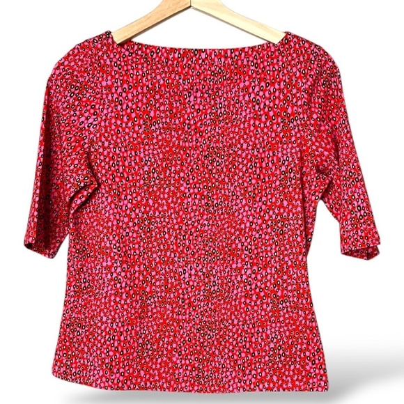 TED BAKER Cotton Willew Elbow Length Top in Pink Spotted Animal Print US Sz S - Picture 3 of 10